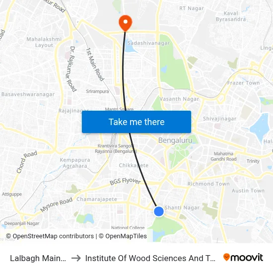 Lalbagh Main Gate to Institute Of Wood Sciences And Technology map