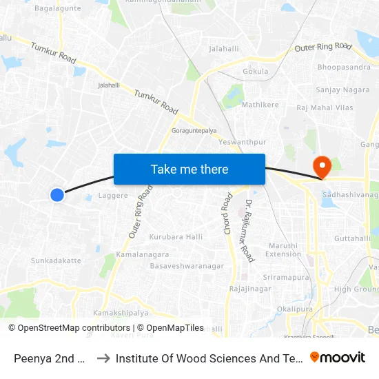 Peenya 2nd Stage to Institute Of Wood Sciences And Technology map