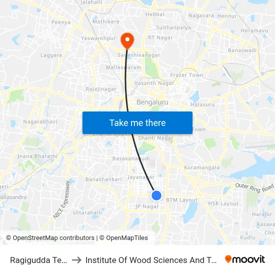 Ragigudda Temple to Institute Of Wood Sciences And Technology map