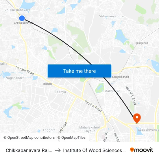 Chikkabanavara Railway Station to Institute Of Wood Sciences And Technology map