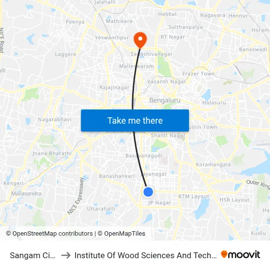 Sangam Circle to Institute Of Wood Sciences And Technology map