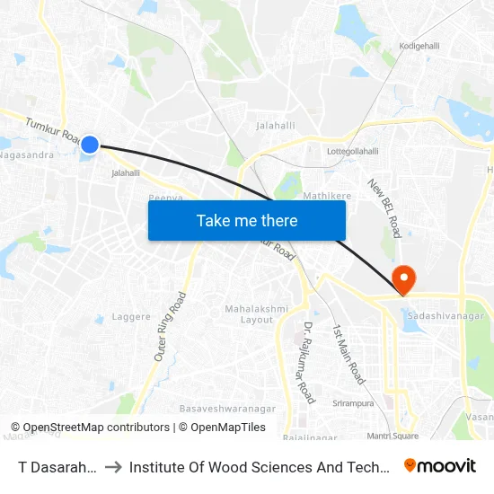 T Dasarahalli to Institute Of Wood Sciences And Technology map