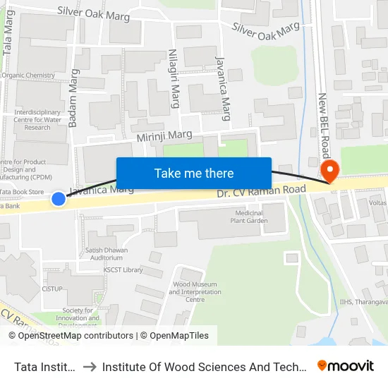 Tata Institute to Institute Of Wood Sciences And Technology map