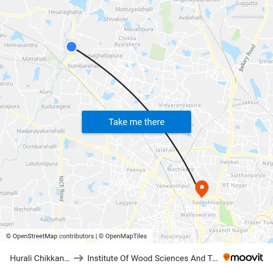 Hurali Chikkanahalli to Institute Of Wood Sciences And Technology map