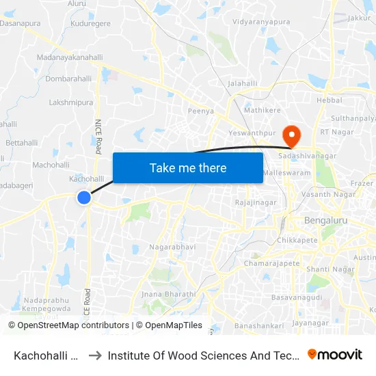 Kachohalli Gate to Institute Of Wood Sciences And Technology map