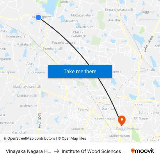 Vinayaka Nagara Hesarghatta to Institute Of Wood Sciences And Technology map