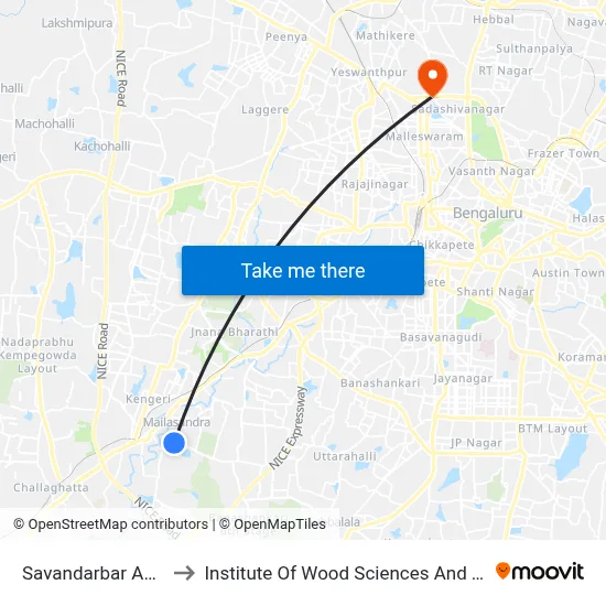 Savandarbar Ashrama to Institute Of Wood Sciences And Technology map