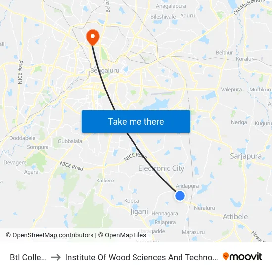 Btl College to Institute Of Wood Sciences And Technology map