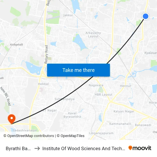 Byrathi Bande to Institute Of Wood Sciences And Technology map
