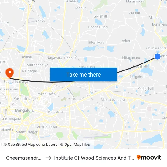 Cheemasandra Gate to Institute Of Wood Sciences And Technology map