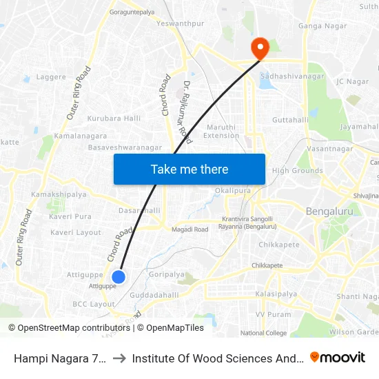 Hampi Nagara 7th Main to Institute Of Wood Sciences And Technology map