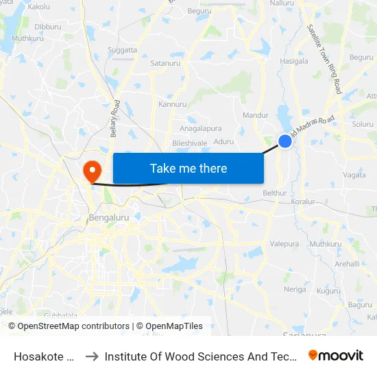 Hosakote Kodi to Institute Of Wood Sciences And Technology map