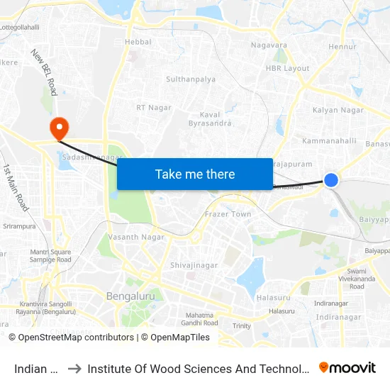 Indian Oil to Institute Of Wood Sciences And Technology map