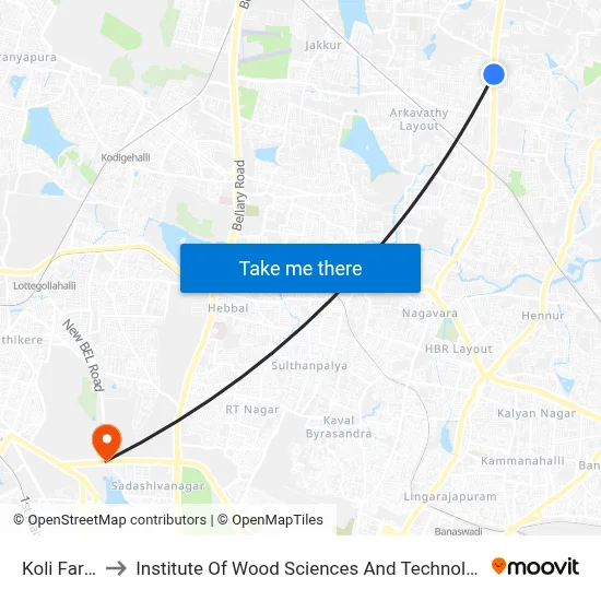 Koli Farm to Institute Of Wood Sciences And Technology map