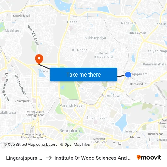 Lingarajapura Bridge to Institute Of Wood Sciences And Technology map