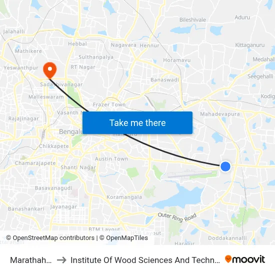 Marathahalli to Institute Of Wood Sciences And Technology map