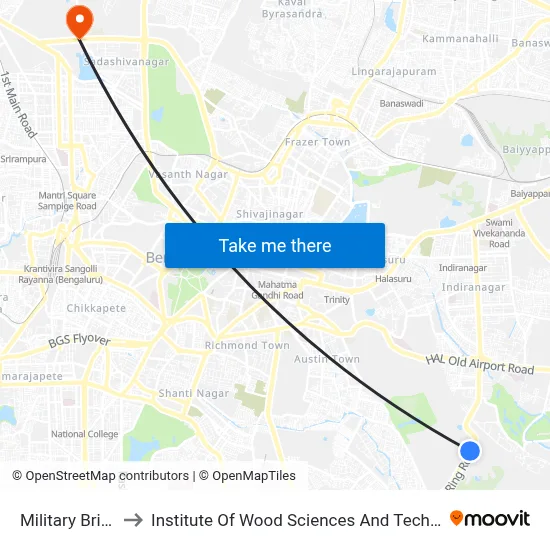 Military Bridge to Institute Of Wood Sciences And Technology map