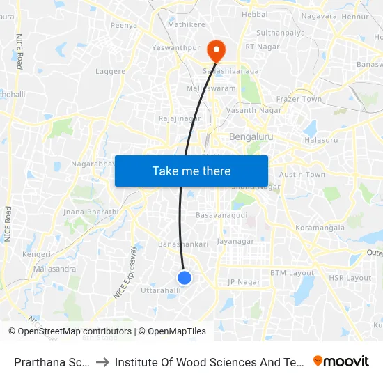 Prarthana School to Institute Of Wood Sciences And Technology map