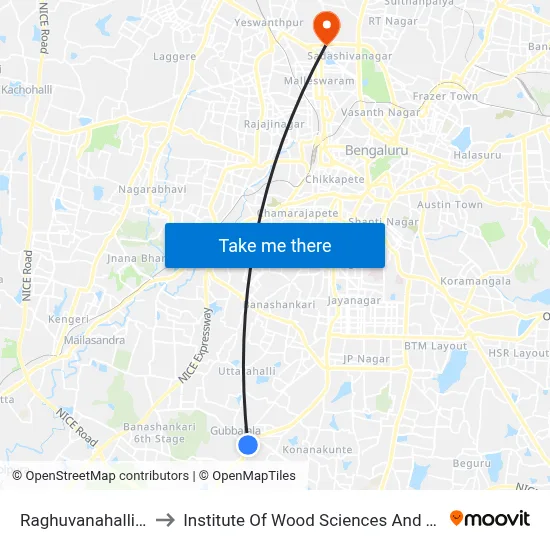 Raghuvanahalli Cross to Institute Of Wood Sciences And Technology map