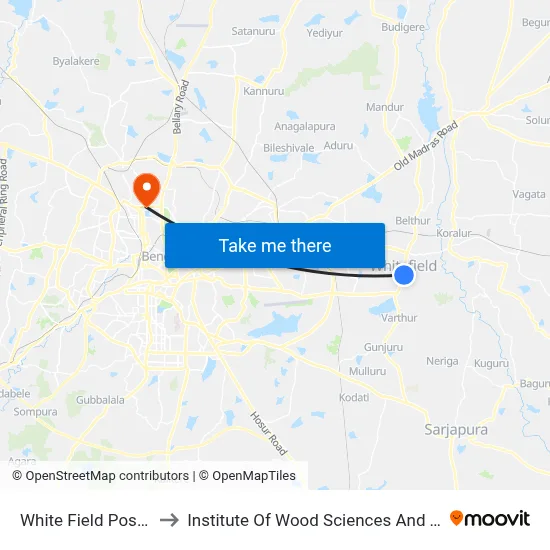 White Field Post Office to Institute Of Wood Sciences And Technology map