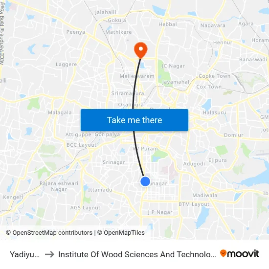 Yadiyuru to Institute Of Wood Sciences And Technology map