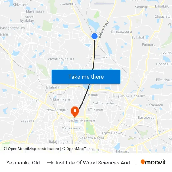 Yelahanka Old Town to Institute Of Wood Sciences And Technology map