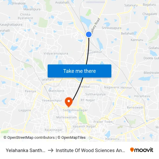 Yelahanka Santhe Circle to Institute Of Wood Sciences And Technology map
