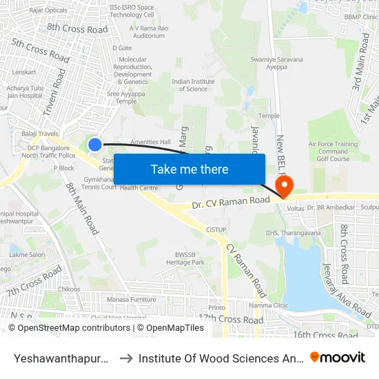 Yeshawanthapura Tollgate to Institute Of Wood Sciences And Technology map