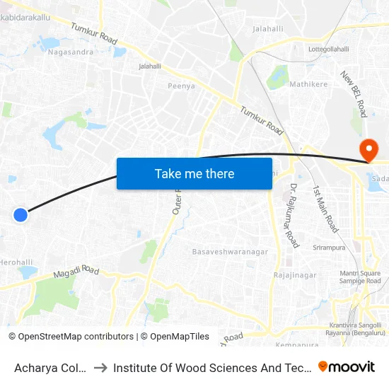 Acharya College to Institute Of Wood Sciences And Technology map