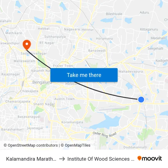 Kalamandira Marathahalli Bridge to Institute Of Wood Sciences And Technology map