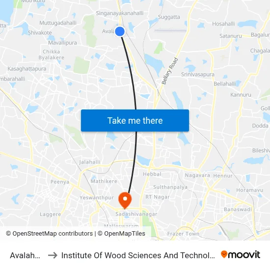 Avalahalli to Institute Of Wood Sciences And Technology map
