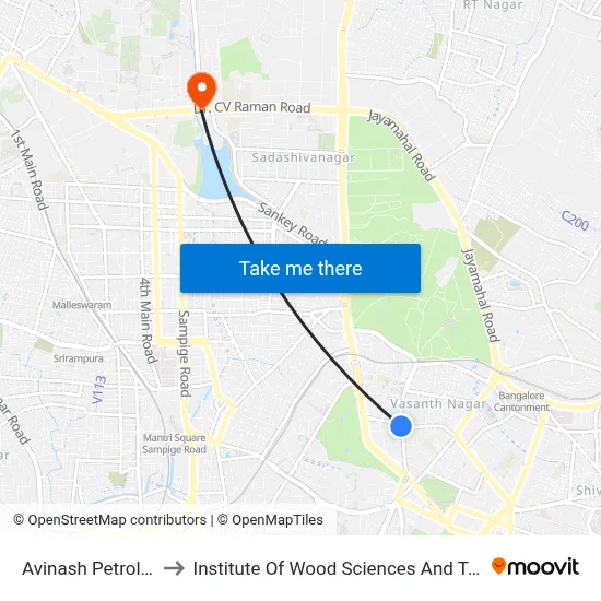 Avinash Petrol Bunk to Institute Of Wood Sciences And Technology map