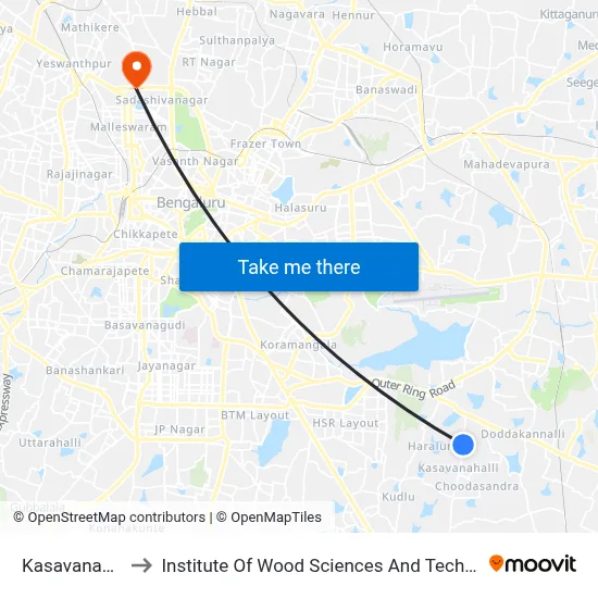 Kasavanahalli to Institute Of Wood Sciences And Technology map