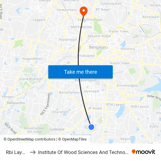 Rbi Layout to Institute Of Wood Sciences And Technology map