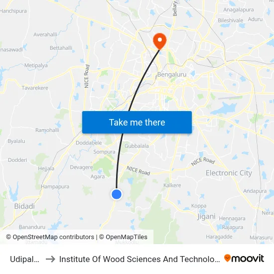 Udipalya to Institute Of Wood Sciences And Technology map