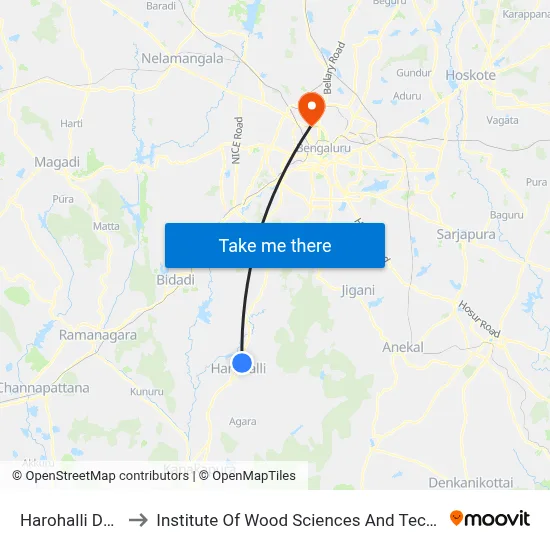 Harohalli Depot to Institute Of Wood Sciences And Technology map