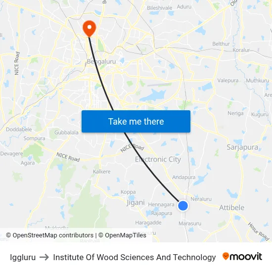 Iggluru to Institute Of Wood Sciences And Technology map
