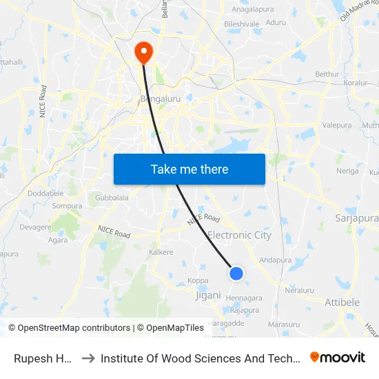Rupesh Hotel to Institute Of Wood Sciences And Technology map