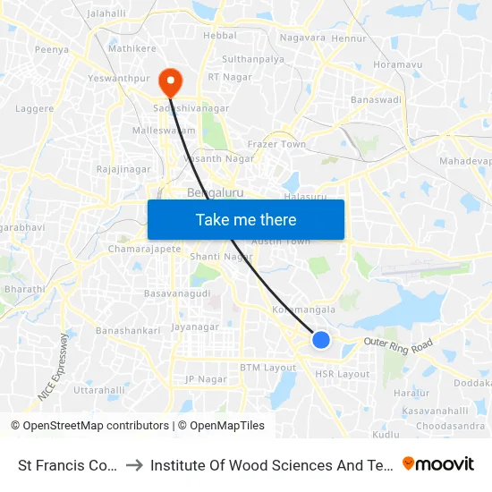 St Francis College to Institute Of Wood Sciences And Technology map