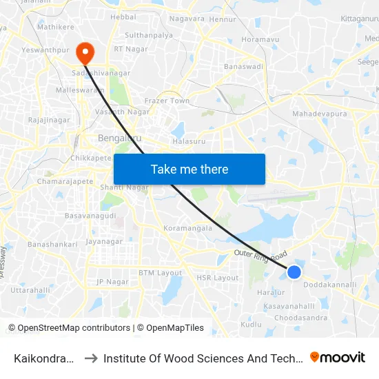 Kaikondrahalli to Institute Of Wood Sciences And Technology map