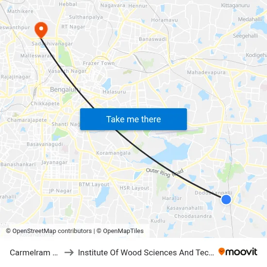 Carmelram Gate to Institute Of Wood Sciences And Technology map