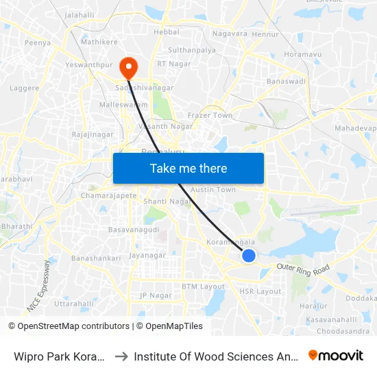 Wipro Park Koramangala to Institute Of Wood Sciences And Technology map