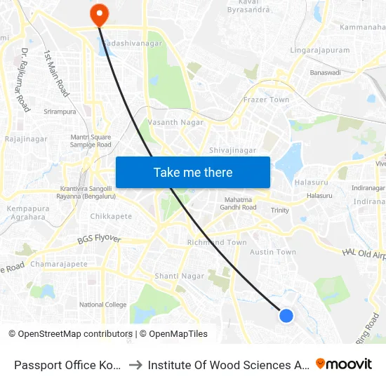 Passport Office Koramangala to Institute Of Wood Sciences And Technology map