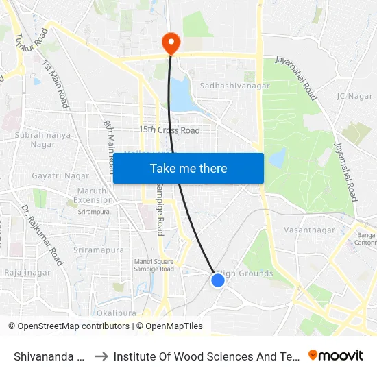 Shivananda Store to Institute Of Wood Sciences And Technology map