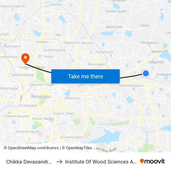Chikka Devasandra Kr Puram to Institute Of Wood Sciences And Technology map
