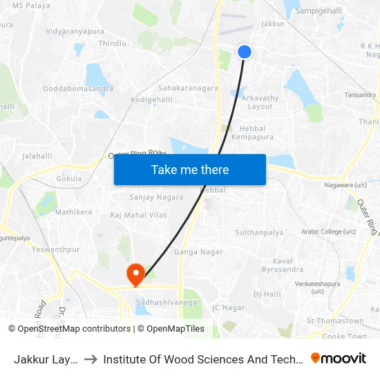Jakkur Layout to Institute Of Wood Sciences And Technology map