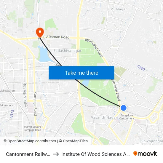 Cantonment Railway Station to Institute Of Wood Sciences And Technology map