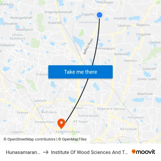 Hunasamaranahalli to Institute Of Wood Sciences And Technology map