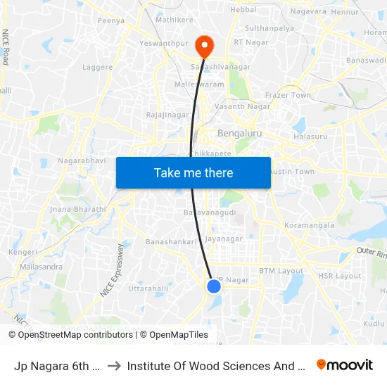 Jp Nagara 6th Phase to Institute Of Wood Sciences And Technology map