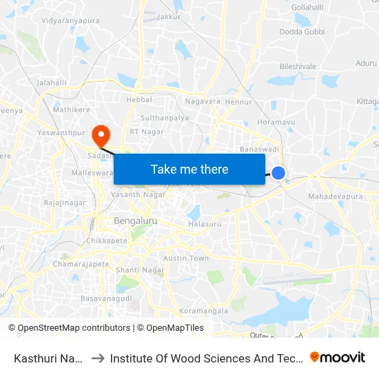 Kasthuri Nagara to Institute Of Wood Sciences And Technology map